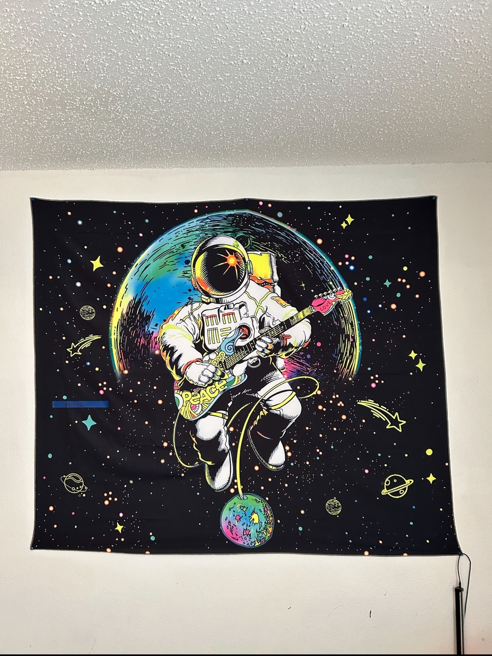 Colorful Astronaut Guitar Wall Tapestry - Black
